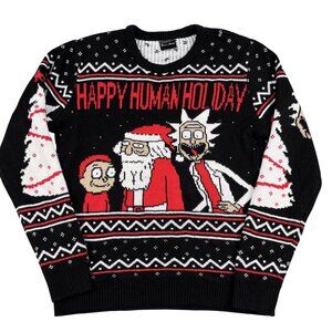 Rick & Morty Sweater Mens Medium Christmas Happy Human Holiday